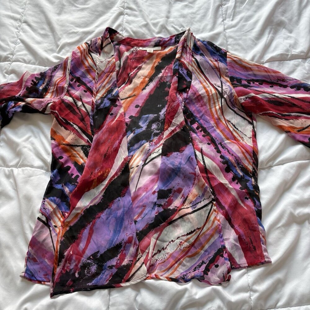 Vintage Y2K Womens Size P Large 3/4 Sleeve Abstract Purple Art Cardigan - Picture 4 of 8